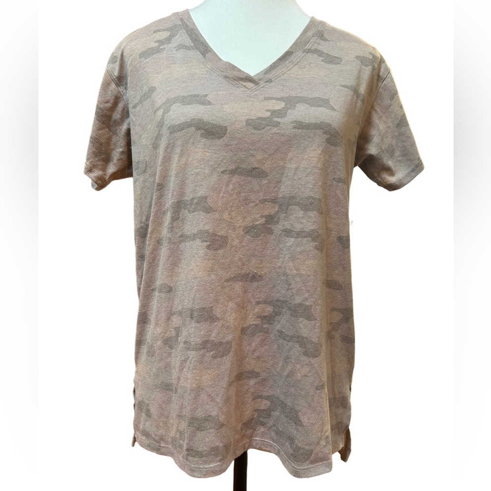 Workshop Republic Clothing Women’s Gray Camouflage V-Neck T-Shirt